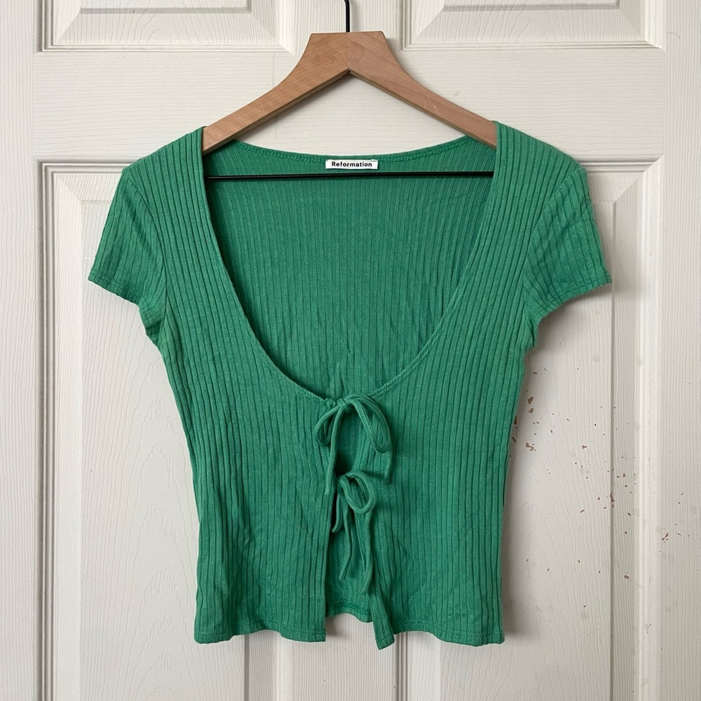 Reformation Green Ribbed Crop Top